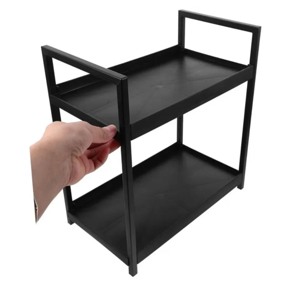 Two-Tier Black Metal/Plastic Storage Organizer For Vanity & Bathroom Countertop